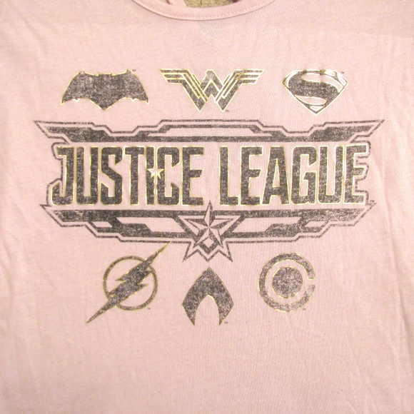 Justice League Long Sleeve Graphic Tee NEW Womens Size Small Pink Comic Heros - Picture 3 of 8